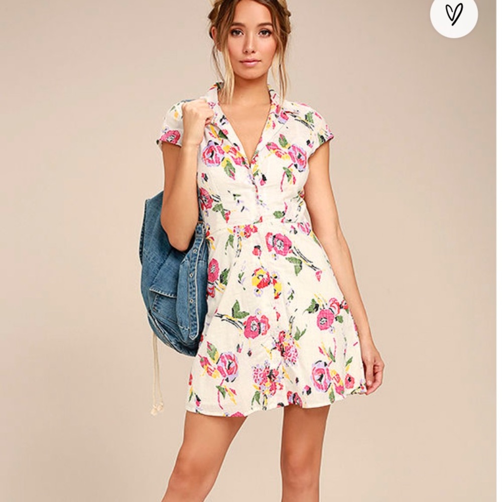 Obey cream color flower print shift dress